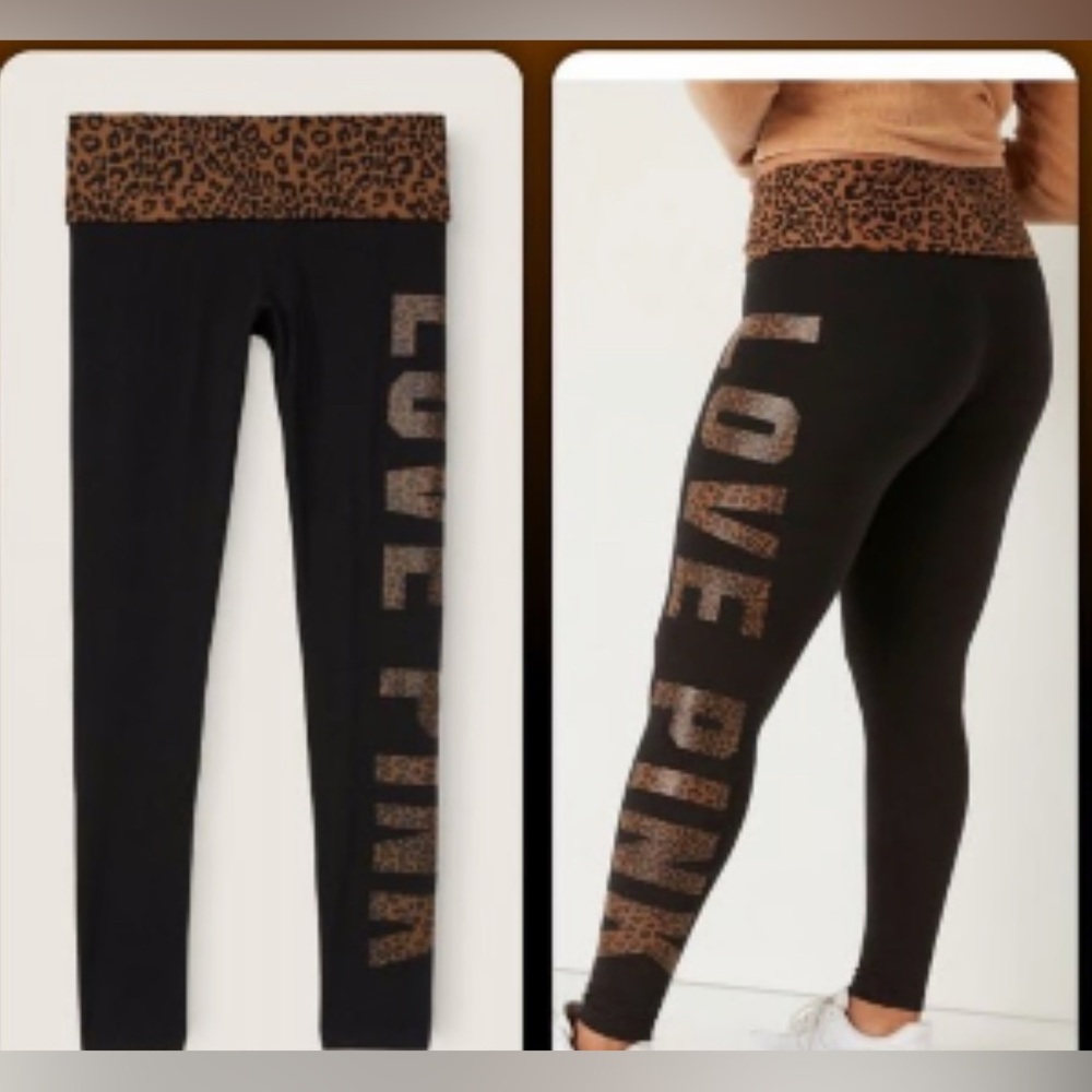 VS Pink Foldover Leggings Leopard